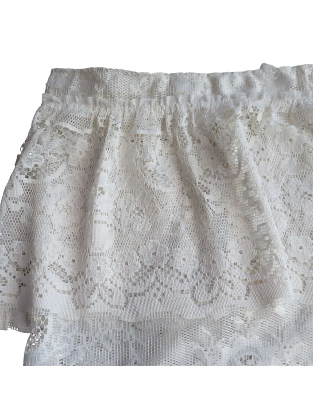 Vintage Sears White Lace Fabric Shower Curtain Ruffled Valance Floral 66